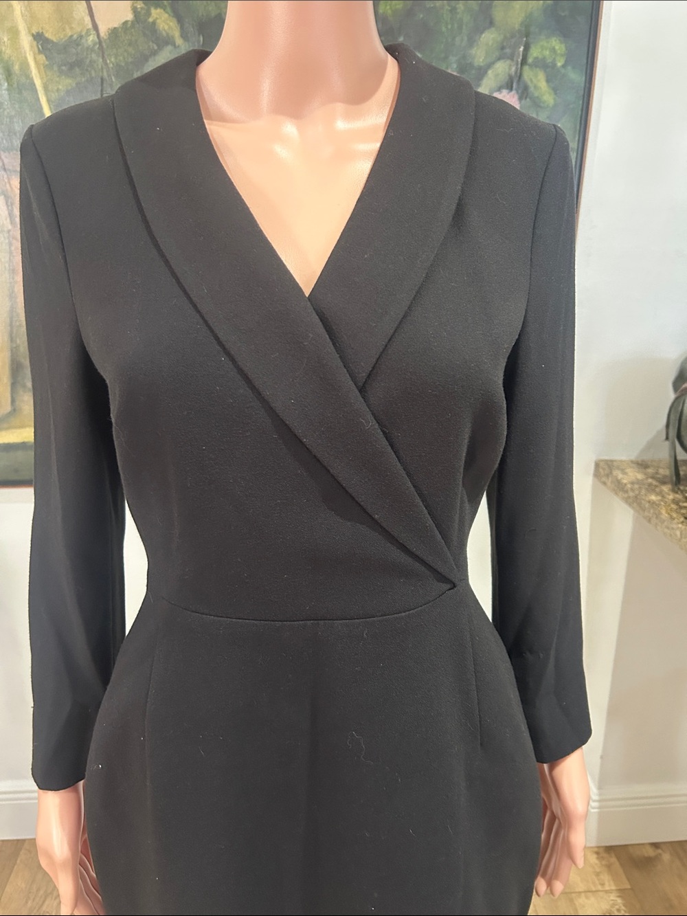 LK Bennett London Classic Black Long-Sleeve faux wrap Sheath Dress - Picture 3 of 12